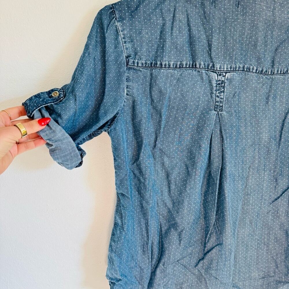 ANTHROPOLOGIE CLOTH STONE Blue Denim Polka Dot Popover $98 Blouse Shirt Top M - Picture 10 of 14